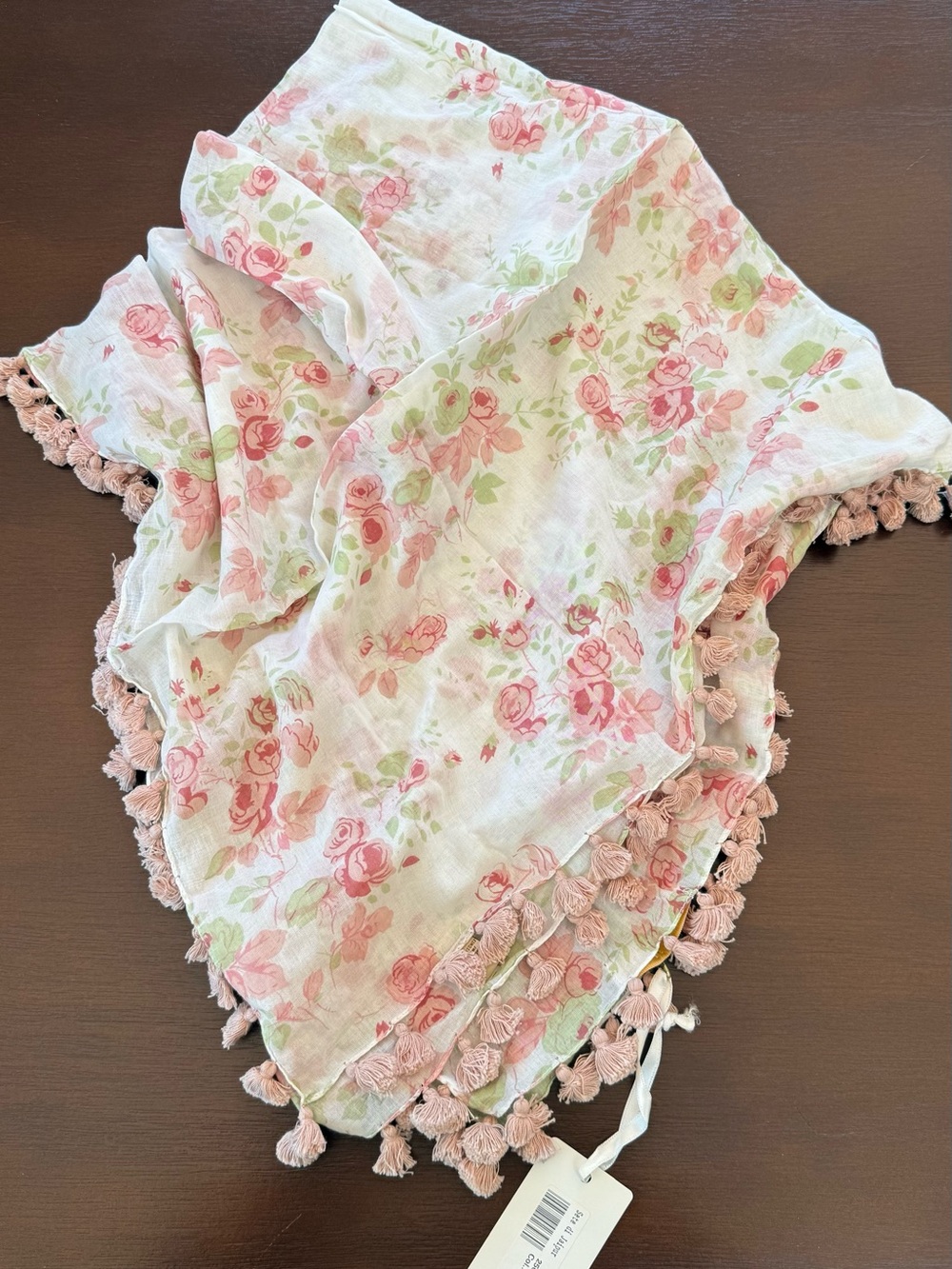 Jaipur Floral Pink Green White Tassel Scarf Wrap